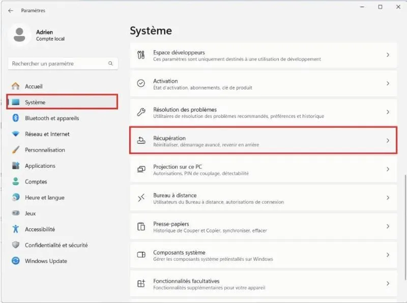acceder au bios ecran de recuperation windows 11 1