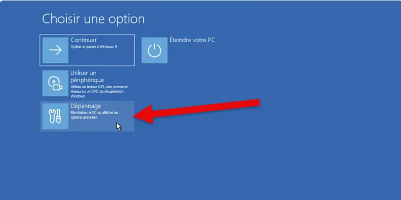 acceder au bios ecran de recuperation windows 11 3