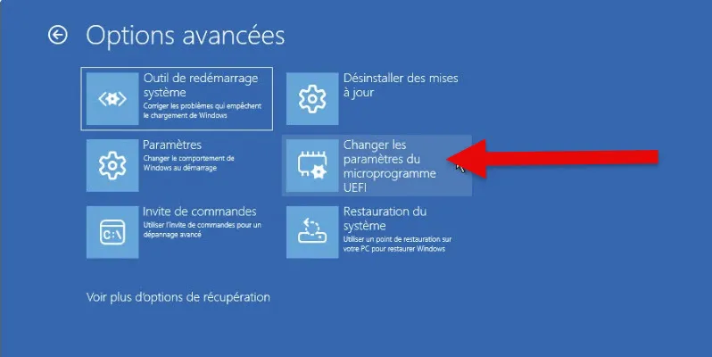 acceder au bios ecran de recuperation windows 11 4