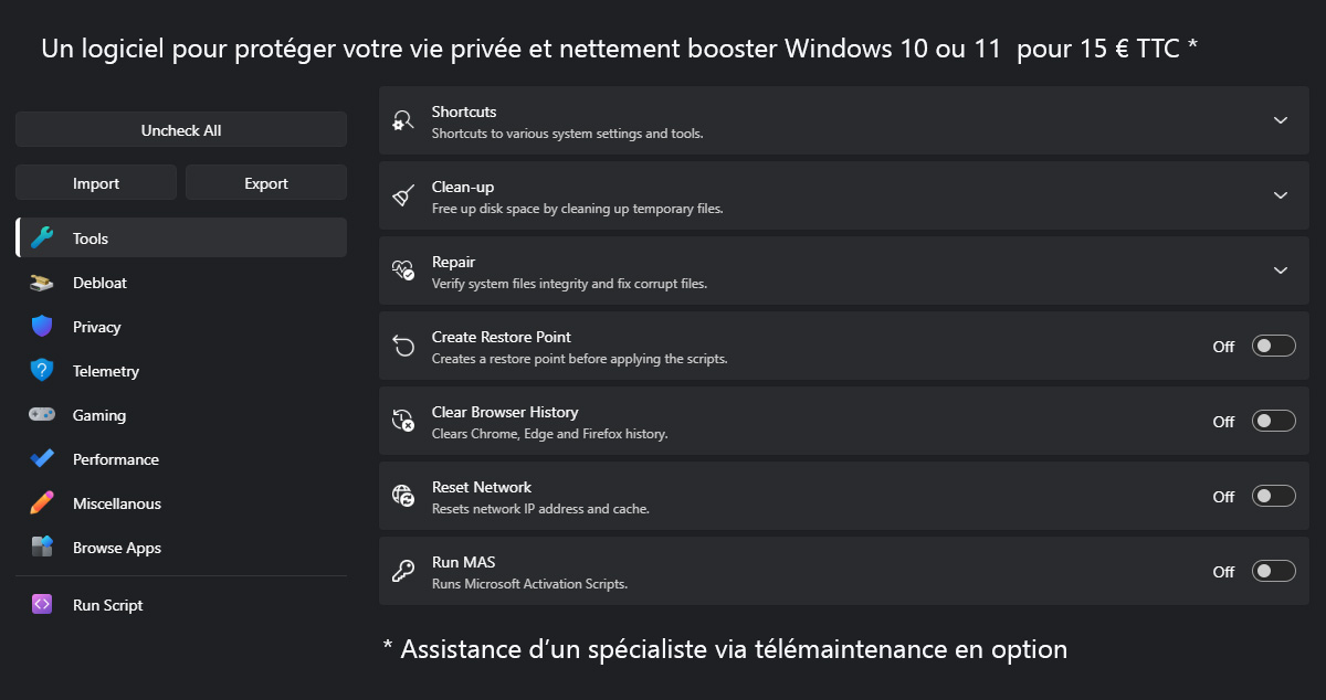 un logicile pour accélérer windows 10 ou 11 pour 15 €