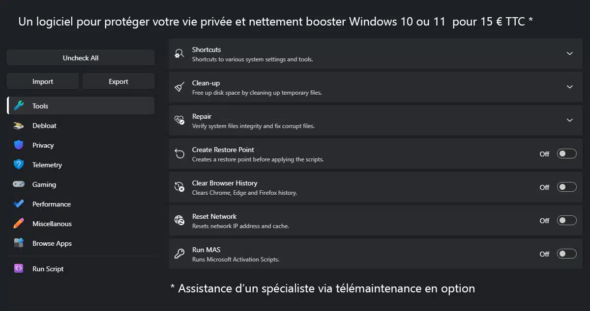 un logicile pour accélérer windows 10 ou 11 pour 15 €