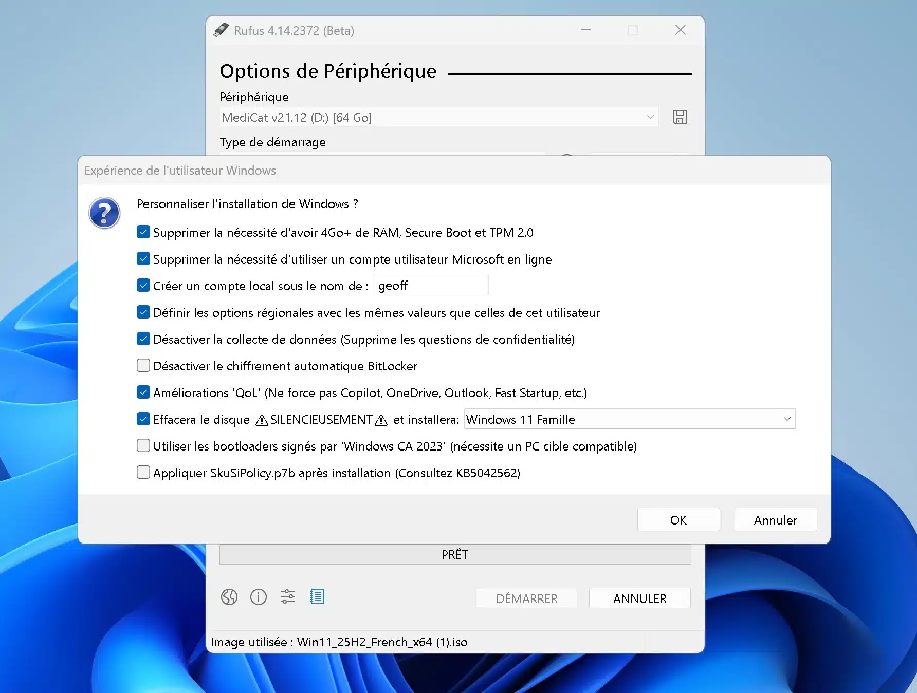 comment installer un windows 11 propre debarassé des programmes microsoft inutiles , sans tpm, sans compte microsoft avec rufus 4.14