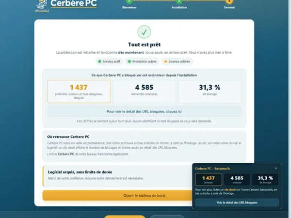 écran de cerbère pc blocquer pub et malware et pishing